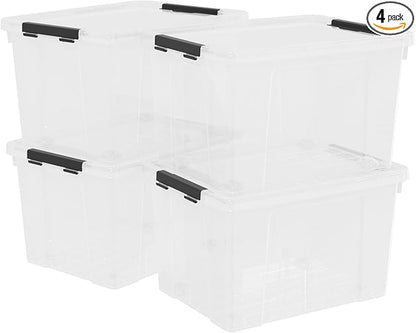 Neadas 50 Quart Plastic Storage Bins with Lids and Wheels, Large Clear Plastic Storage Totes, 4 Pack