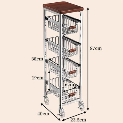 Ultra Slim 5-Tier Rolling Fruit & Vegetable Storage Cart with Removable Drawers, Narrow Metal Kitchen Organizer Cart on Wheels, Fruit Basket Stand & Fruteros para Cocina, Pantry Cart for Storage