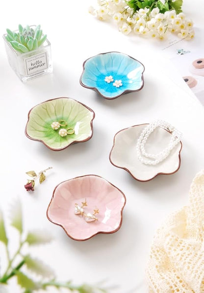 JAMEND CLXP Ice Cracking Leaf Jewelry Dish, Decorative Ring Holder Small Trinket Tray Bowl, Gifts for Daughter Mom Friends, Lake Blue.