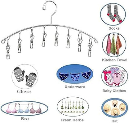 DurReus Reusable Stainless steel Drying Rack Laundry Drip Hanger 8 Clips Closet Organizer for Hanging Lingerie,Underwear,Clothes Disapers,Mitten,Socks,Hats,Bras,Skirts,Scaf