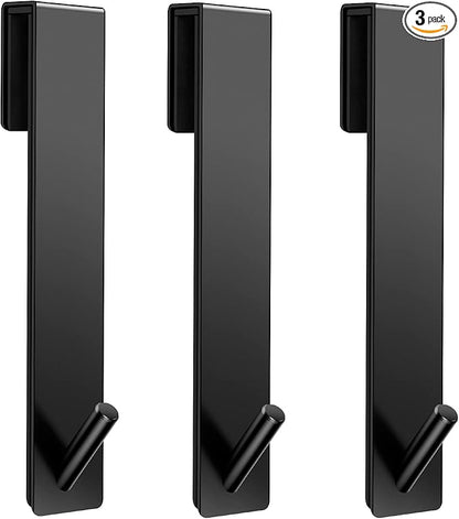 Kontoyo Shower Door Hooks(7.5 Inch),Extended Over Door Hooks for Bathroom Frameless Glass Shower Door,Stainless Steel Towel Hooks,Heavy Duty Rack Hooks for Robe,Towel-3 Pack-Black