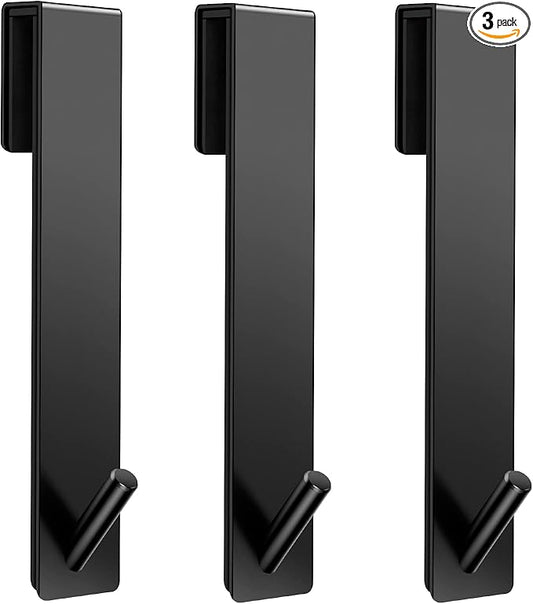 Kontoyo Shower Door Hooks(7.5 Inch),Extended Over Door Hooks for Bathroom Frameless Glass Shower Door,Stainless Steel Towel Hooks,Heavy Duty Rack Hooks for Robe,Towel-3 Pack-Black