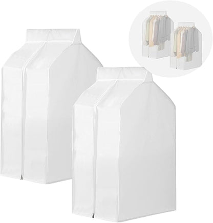 2 Pack 35 Inch Wide Garment Bags for Hanging Clothes with Zipper, Large Hanging Garment Bags for Closet Storage White, Bottom Enclosed Clothes Protectors for Hanging Clothes(35x22x20in)