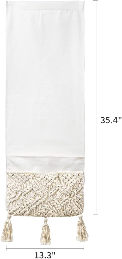Mkono Macrame Couch Organizer Remote Control Caddy Sofa Armrest Armchair Bedside Storage Holder Bag for TV Remote, Magazine, Books, Cell Phone, iPad, Boho Living Room Home Dorm Decor, Beige