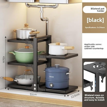 Mnftive adjustable Pot and Pan Organizer for Cabinets - Heavy Duty No Drill Storage Rack, Fits 20 Inch Deep Shelves, Space Saving Under Shelf Design (each layer Max Load 15lbs)
