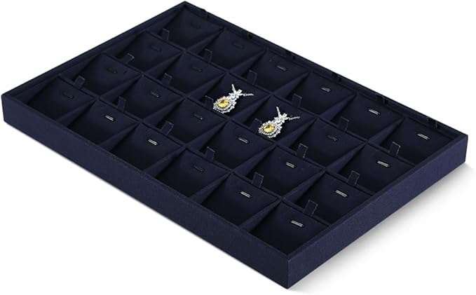 Dansmiy Linen Stackable Necklace Storage Tray, 24 Grid Pendant Display Tray, Jewellery Shop Counter Showcase Table Top Organizers, Makeup Table Drawer Insert Jewelry Tray