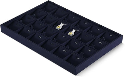 Dansmiy Linen Stackable Necklace Storage Tray, 24 Grid Pendant Display Tray, Jewellery Shop Counter Showcase Table Top Organizers, Makeup Table Drawer Insert Jewelry Tray