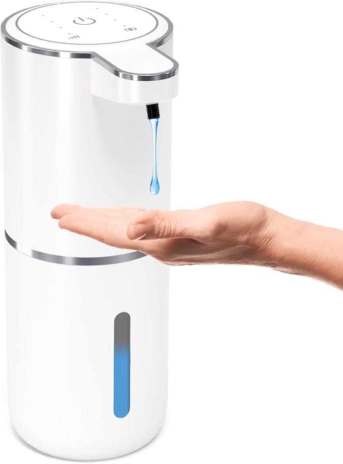MTYGK Automatic Soap Dispenser Touchless,Liquid Hand Soap Dispenser 12.8oz USB 4levels Adjustable Dispenser Electric Wall Mounted Smart for Bathroom and Kitchen Dish Soap，Easy for Toddlers(White)