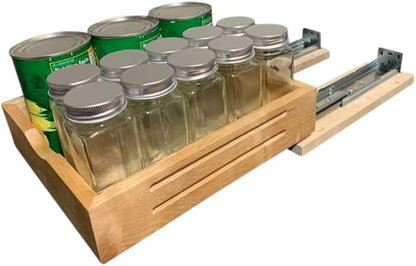 CabinetRTA Wood Pull Out Spice Rack Organizer for Cabinet – 9"(W) x 10"(D) x 3"(H) for Upper Kitchen Cabinets and Pantry Closet, for Spices, Sauces, Canned Food etc…