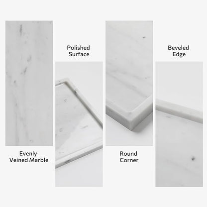 Faticdorr Carrara White Marble Tray, Marble Vanity Tray, Bathroom, Decor for Trinket Perfume Jewelry Candle, Large, 12 Inch Rectangular