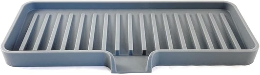 Happitasa Silicone Soap Dish Tray and Sponge Holder with Drain Chute | Bathroom and Kitchen Sink Organizer Caddy (Grey, 9"x3.5", 5.6 Ounces)