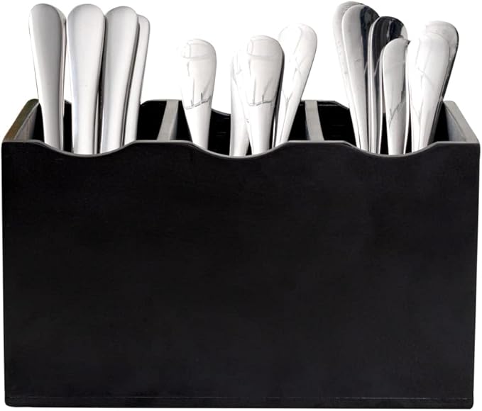 Restaurantware 8.25 x 5.5 x 4.75 Inch Flatware Display 1 Countertop Buffet Utensil Caddy - 3 Compartment For Parties Picnics Homes or Restaurants Black Bamboo Cutlery Holder Upright