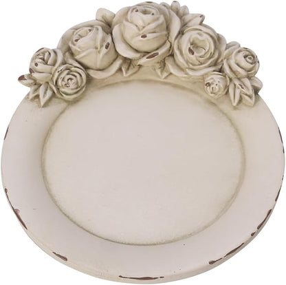 S-MANTIS Vintage Tray Antique Trinket Dish, Round Small, Rings Earrings Holder with Sophisticated 3D Floral Decoration, Mini Storage Organizer, Gift, Aesthetic Room Decor (Distressed White Flower)