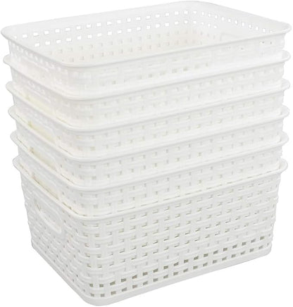 Saedy Pantry Organizers Storage Baskets Pack of 6, Woven Plastic Storage Baskets, White