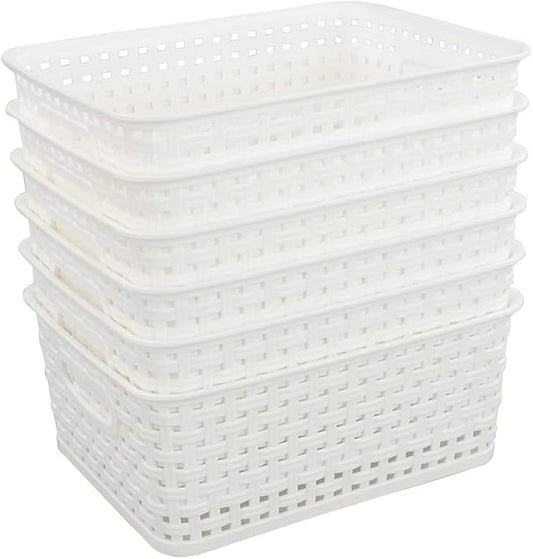 Saedy Pantry Organizers Storage Baskets Pack of 6, Woven Plastic Storage Baskets, White
