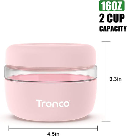 Tronco 16 oz Glass Food Storage Containers with Lids, Airtight, Leak & Spill Proof Glass Lunch Bowls for Meal Prep, Salad, Yogurt, Soup & Stew, Microwave & Dishwasher Safe, BPA-Free, Set of 2