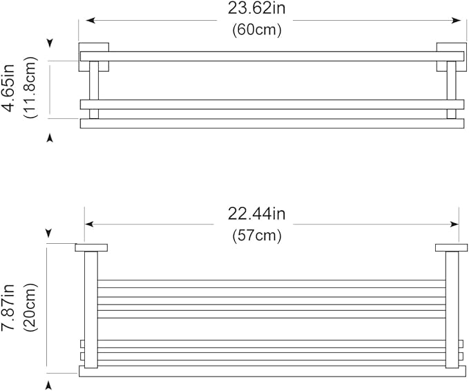 Towel Rack for Bathroom 24 Inch Wall Mounted Towel Rack Matte Black Towel Shelf with Double Towel Bar SUS304 Stainless Steel Towel Holder for Bathroom Wall Hotel Towel Rail