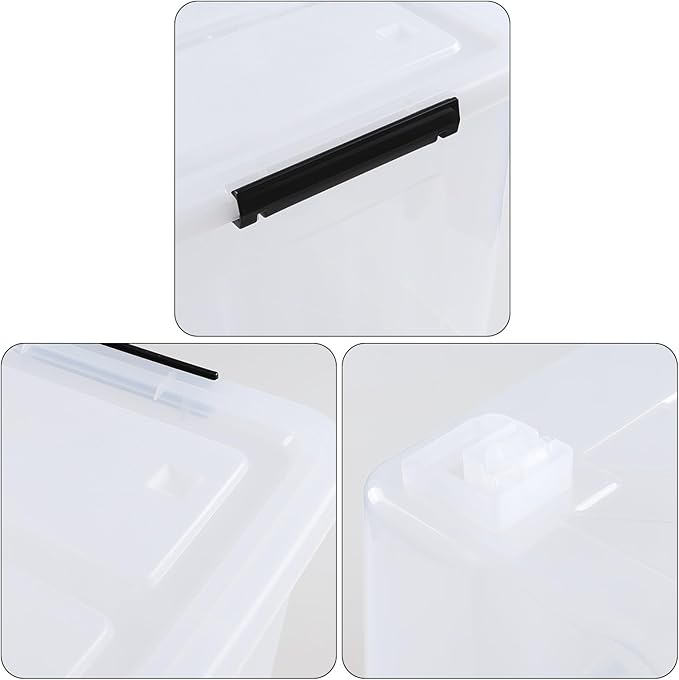 4 Packs Large 70 L Plastic Stackable Storage Bins with Wheels and Latching Lid, Clear Storage Container Tote