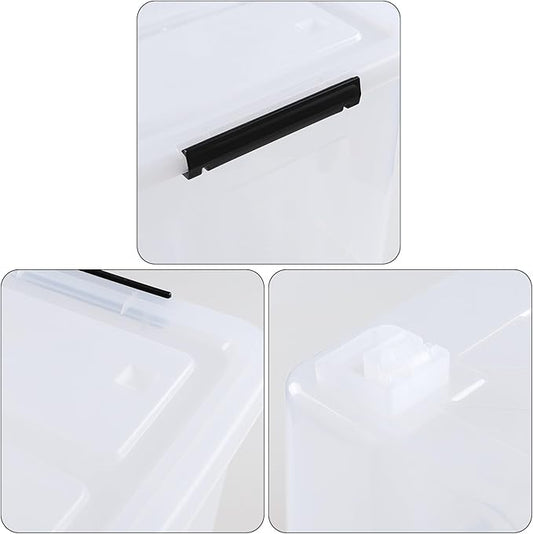 4 Packs Large 70 L Plastic Stackable Storage Bins with Wheels and Latching Lid, Clear Storage Container Tote