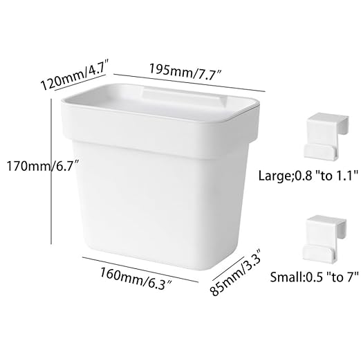 0.8 Gallon Hanging Small Trash Can with Lid for Cupboard/Bathroom/Bedroom/Office/Camping, Mini Desk Trash Can with 150 Pcs Trash Bags, White
