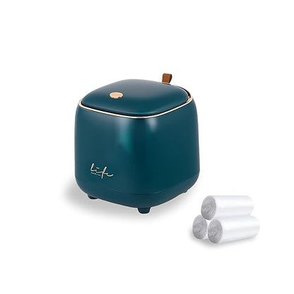 Mini Trash Can with Lid, 2.2 L/0.6 Gal Vanity Trash Can, Countertop Garbage Can with 60 PCS Trash Bags for Desktop Bathroom Bedroom Kitchen Car, 5.5" (Dark Green)