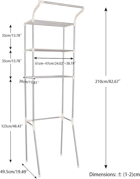 BAOYOUNI Adjustable Laundry Shelf Over Toilet Washing Machine Storage Rack Above Washer Dryer Standing Bathroom Organizer 3-Tier Space Saving Shelving Units, Ivory