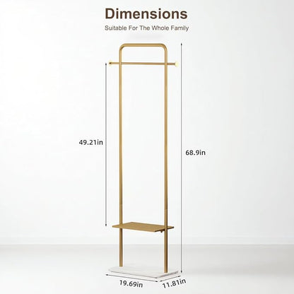 Gold Clothing Rack, Freestanding Coat Rack with Metal Shelves and Natural Marble Base, Small Clothes Stand Organizer for Bedroom, Entryway, Apartment (Gold, 19.7")