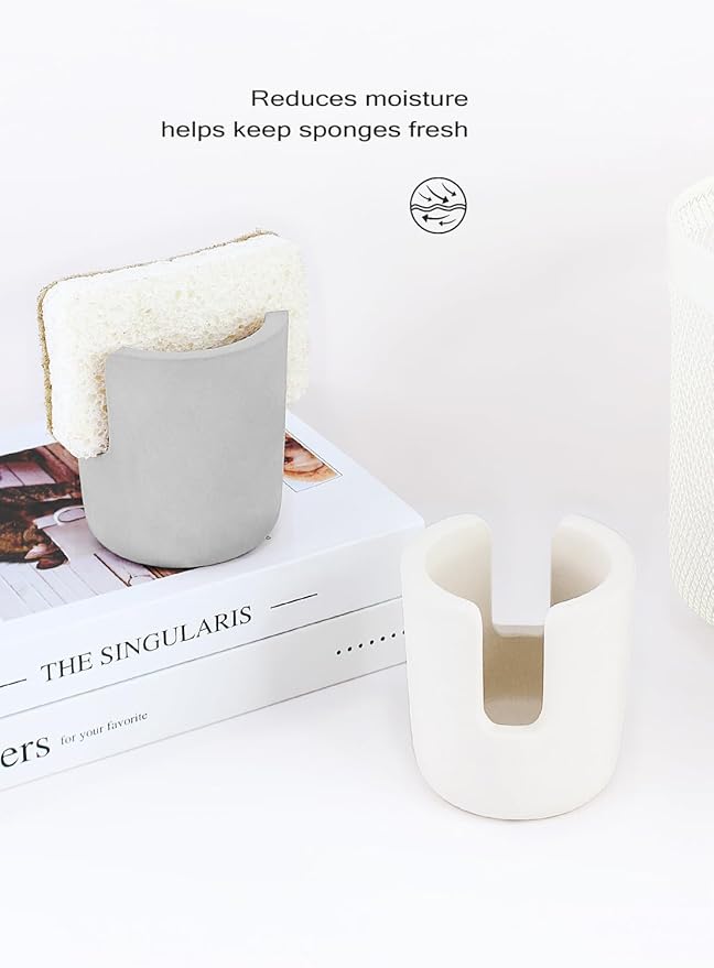 Slow Slog Diatomite Sponge Holder, Dish Sponge Stand for Kitchen Countertop, Stone Sponge Caddy Organizer, Face Sponge Holder, Cream