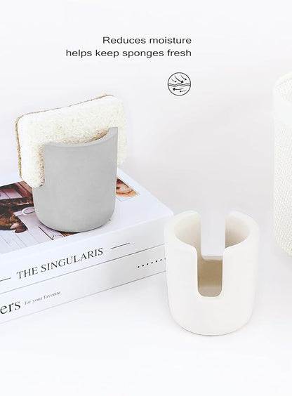 Slow Slog Diatomite Sponge Holder, Dish Sponge Stand for Kitchen Countertop, Stone Sponge Caddy Organizer, Face Sponge Holder, Cream