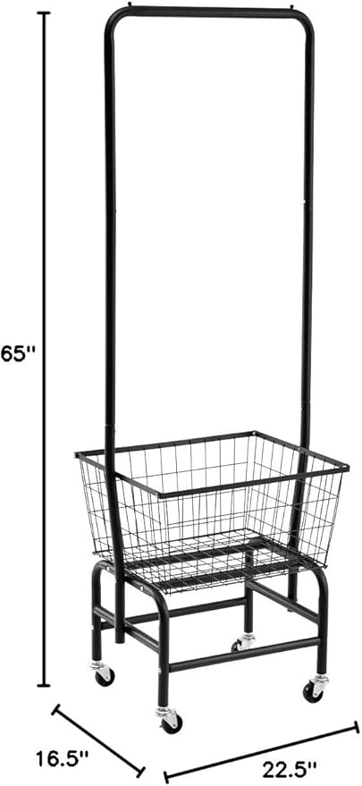 ALIMORDEN Laundry Cart with Clothes Rack, Rolling Laundry Butler with Wire Storage Rack，Black