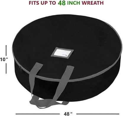 Primode Heavy Duty Christmas Wreath Storage Bag 48" - Handles Made Of Durable 600D Oxford Polyester Material Storage Bag Extra Large 48” Holiday Wreaths Container (Black)