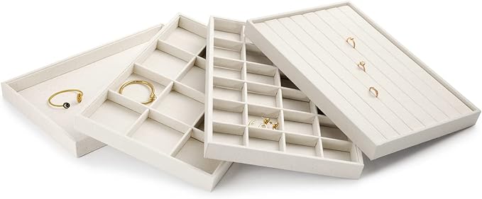 Oirlv Stackable 12 Girds Jewelry Trays Jewelry Storage Tray Showcase Display Organizer(13.8" X 1.4"X 9.4")