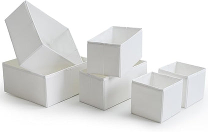 TYEERS Drawer Organizers, Durable Fabric, Washable, with Base Support Boards, Small Storage Boxes for Bathroom, Closet, Dresser, Set of 12, White