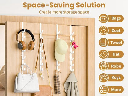 Over The Door Hooks, Metal Door Hooks for Hanging,Door Purse Organizer for Door Coat Hanger, Back of Shower for Hanging Towel Rack Clothes, Hat, Bathroom Bathroom Dorm Bedroom Closet (White-4Packs)