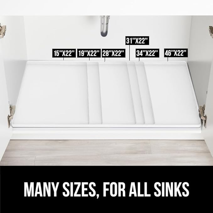 GORILLA GRIP Waterproof Silicone Under Sink Mat with Raised Lip for Kitchen and Bathroom, 28 x 22 in, Cabinet Shelf Liner Stay in Place Mats Dishwasher Safe Drawer Liner, Organizer Tray, White
