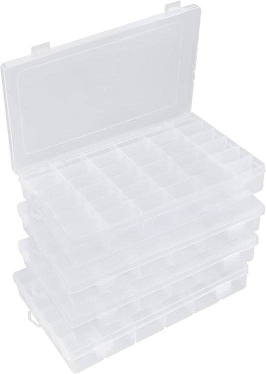 Hlotmeky Bead Organizer 36 Grids 4 Pack Clear Plastic Parts Organizer Box 3600 Tackle Box Craft Storage Compartment Divided Container