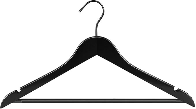 Perfecasa Grade A Real Wood Hangers 20 Pack, Suit, Coat, Solid Wood Construction, Smooth Finishes, Non-Slip Pants Bars, Soft Coated Hooks, 360° Swivel Hooks, Premium Quality Wooden Hangers (Black)