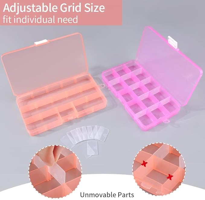 Opret 15 Girds Bead Organizer(4 Pack), Earring Organizer Box, SMALL Plastic Containers with Adjustable Dividers for Crafts Jewelry Screws Fishing Tackles Small Items, Size 6.9×3.9×0.9in
