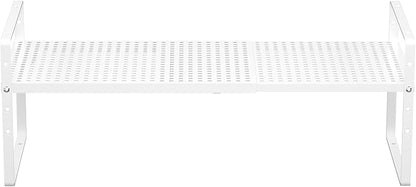 iPEGTOP Expandable Cabinet Storage Shelf Organizer Rack, Heavy Duty Stackable Steel Metal Spice Rack Adjustable Height Pantry Garage Shelf for Counter Kitchen Organization, White - 1 Pack