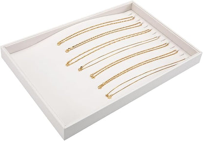 Polmart Stackable Necklace & Jewelry Organizer/Storage/Display Trays, White Leatherette (2-Pack)