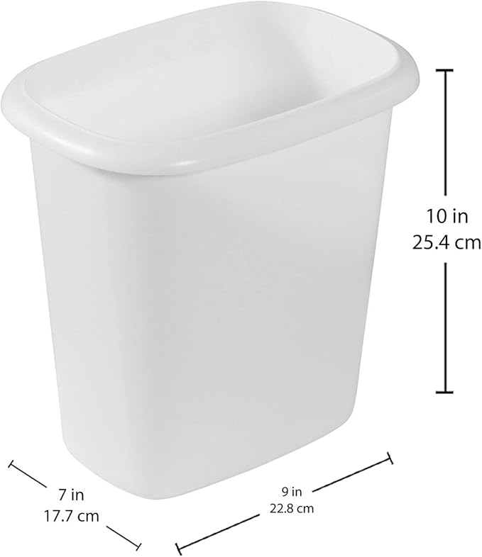 Rubbermaid Vanity Trash Can/Wastebasket 1.5-Gallons/6-Quarts White for Under Counter/Kitchen/Office/Bedroom/Bathroom