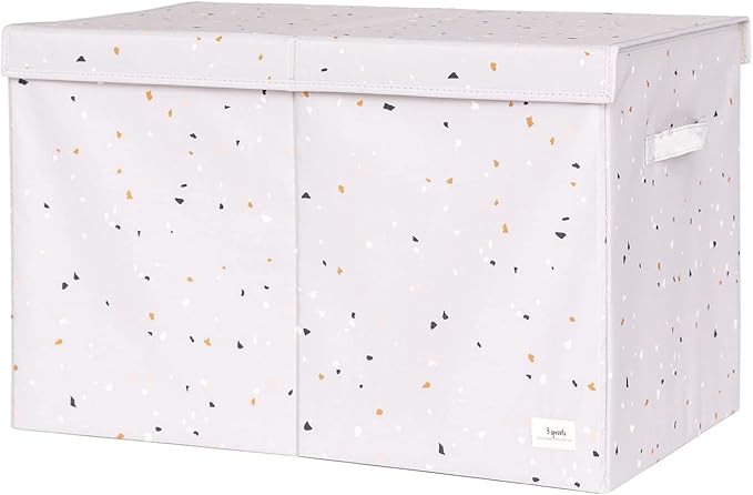 3 Sprouts Recycled Fabric Toy Chest Storage Box - Extra Large Toy Storage Box, Sturdy Toy Bins - Kids Organizer for Bedroom - Toybox Basket with Lid for Kids, Toddlers, Boys, Girls - Terrazzo Gray