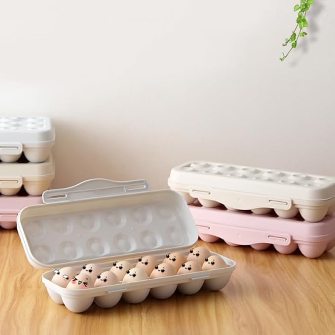 UPKOCH Stackable Plastic Egg Storage Box for Refrigerator Portable Anti-Collision Egg Holder with Lid 18-Count Shatterproof Container Space-Saving Kitchen Organizer