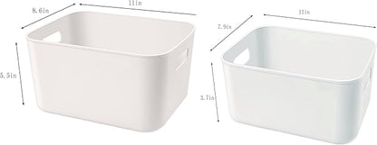 Set Of 6 Plastic Storage Bins,Versatile Kitchen Pantry Organization and Storage,for Plastic Storage Container Under Bed,Under Sink Bathroom Organizer (White, 4 L+2 M)