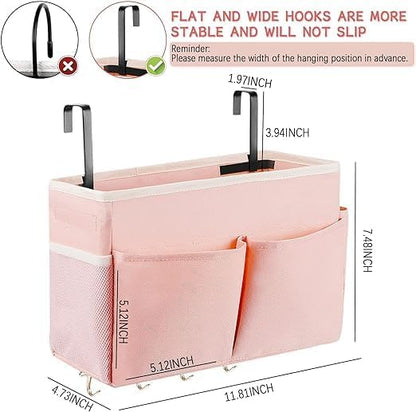 Frjjthchy Bedside Storage Organizer 5 Pockets with 4 Hooks Hanging Storage Bag for Headboards/Bunk Bed (2Pack Pink)