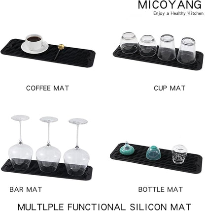Silicone Dish Drying Mat for Multiple Usage,Easy clean,Eco-friendly,Heat-resistant Silicone Mat for Kitchen Counter,Sink,Bar,Bottle,or Cup Black M 17 inches x 6 inches