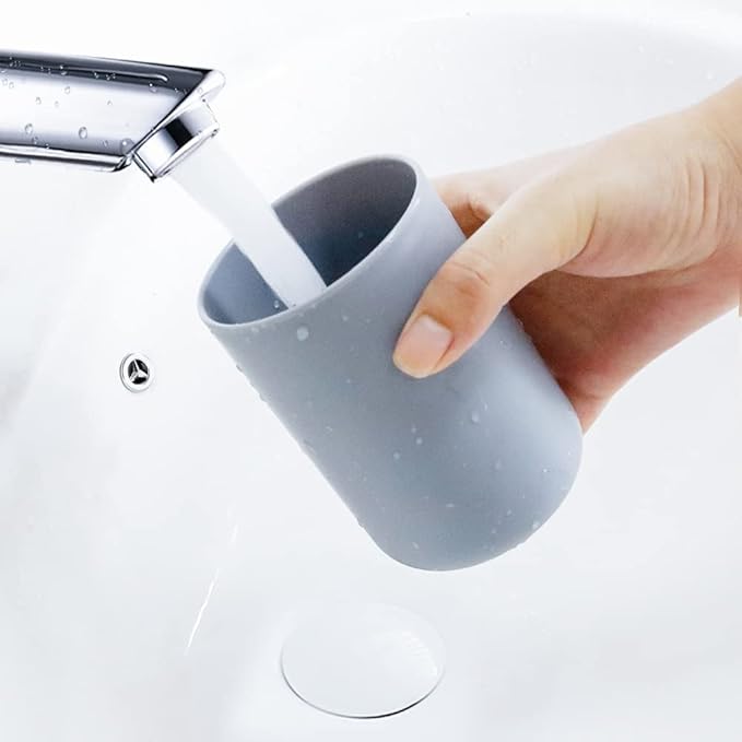 wongwongcat Bathroom Tumblers 2Pcs, Mouthwash Cup, Toothbrush Holders, Drink Mug, Pen Holder, Unbreakable Dishwasher Safe, 10fl.oz(300ml)/Pcs (Grey & Grey)