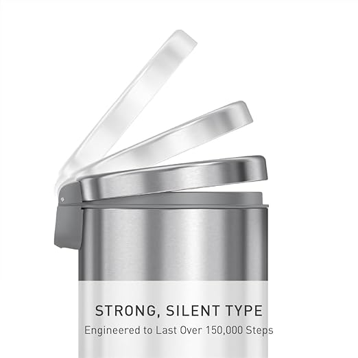 simplehuman 4.5 Liter / 1.2 Gallon Round Bathroom Step Trash Can, Brushed Stainless Steel