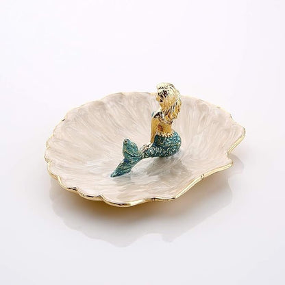 Jewelry Tray Ring Display Holder Mermaid Trinket Dish Home Decorative Plate For Earrings Necklace Bracelet Organizer Display (Blue)