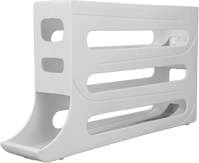 Aramox Auto Rolling Egg Dispenser Automatic Rolling Holder Organizer 2 Pack 4 Tier Space Saving Refrigerator Container Holds 60 Eggs with Non Slip Feet for Kitchen Fridge (White)